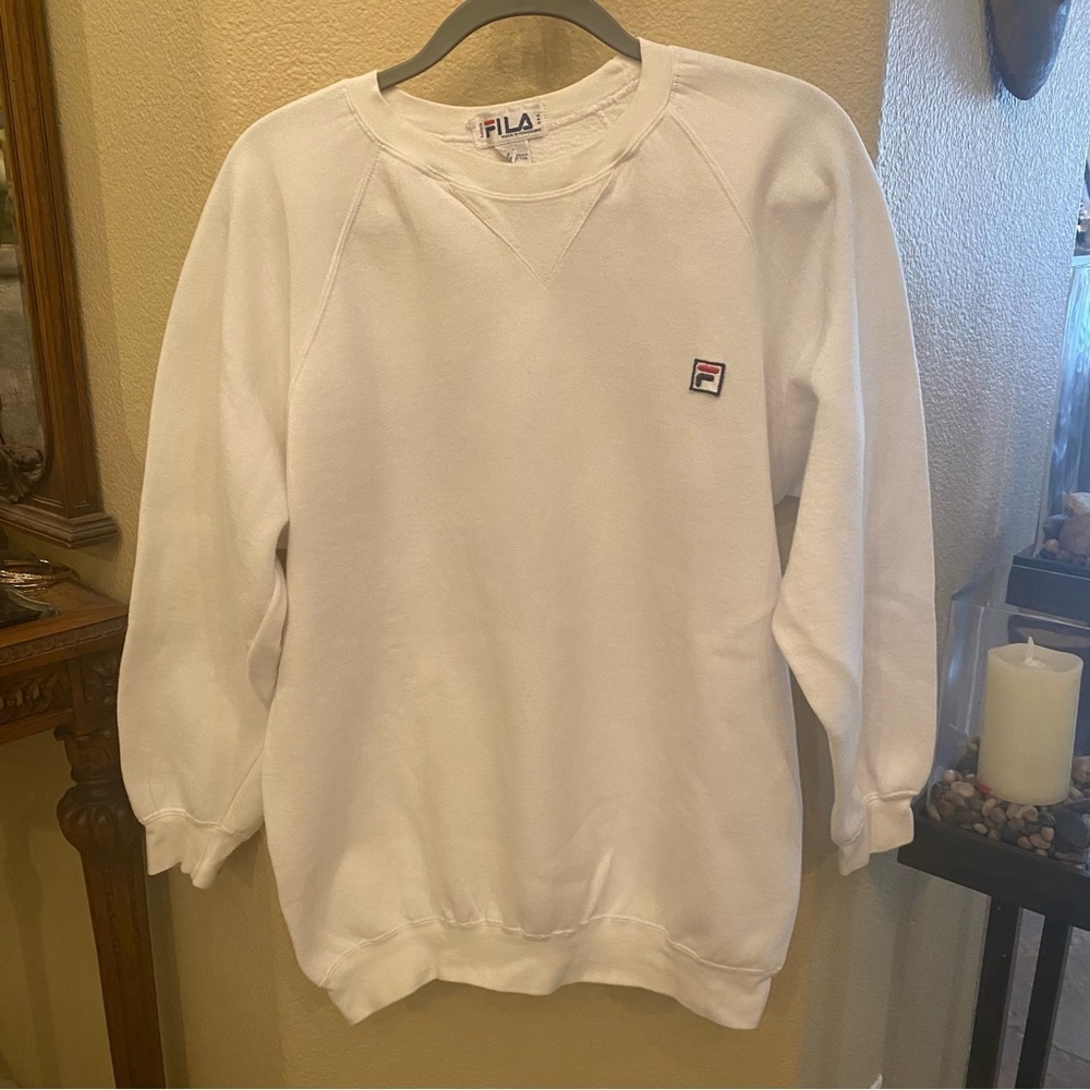 Vintage FILA White Sweatshirt Size XL-Unisex-Made in Hong Kong